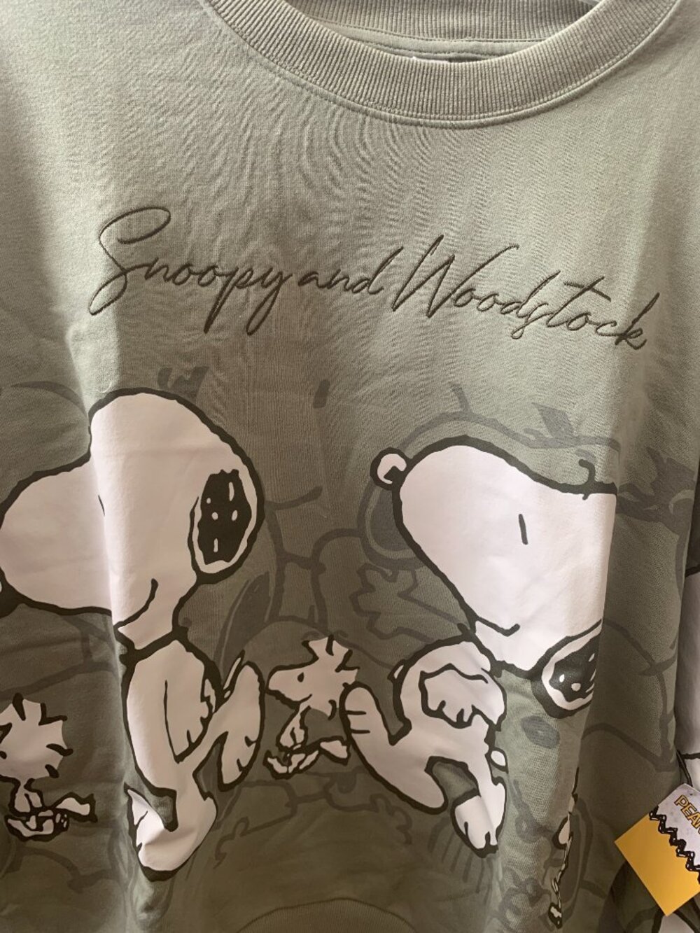 PEANUTS Snoopy & Woodstock Jumbo Crew Neck Sweater in Green Sz MEDIUM - Picture 2 of 3